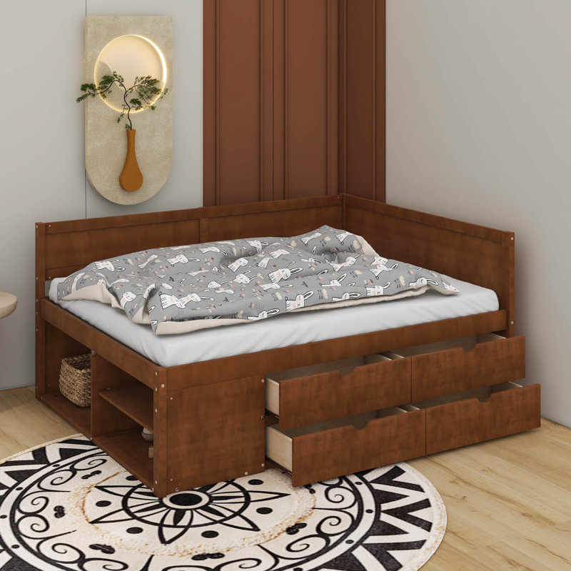 Full Size Daybed With Drawers And Shelves, Walnut