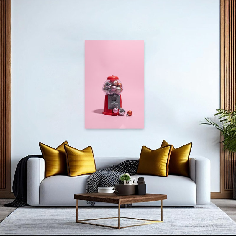 Ornement de Noël rose rétro, impression d'art mural rétro et fantaisiste, H 60 po x l 40 po