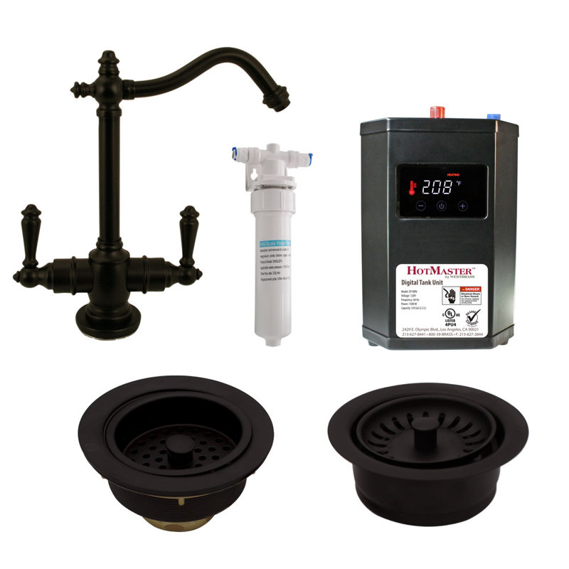 Distributeur d'eau chaude et froide à 2 poignées Victorian 9 po avec réservoir de chaleur, filtre, bonde d'évier et garniture d'élimination
