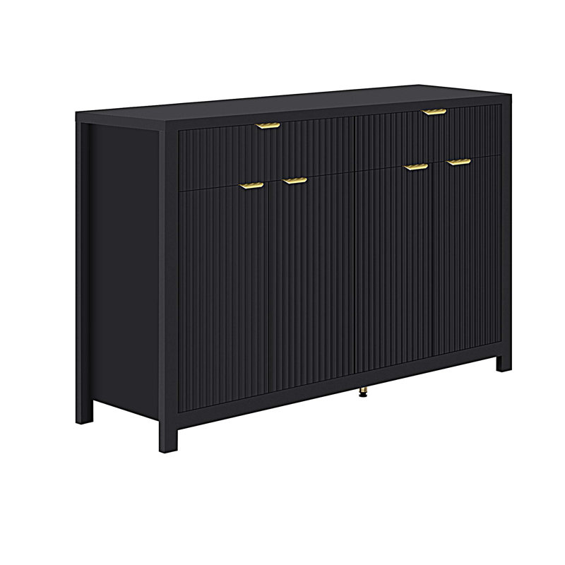 Sideboard Cabinet with 2 Drawers and 4 Doors, 3-Level Adjustable Shelves, Aluminum Arc Handles, Black