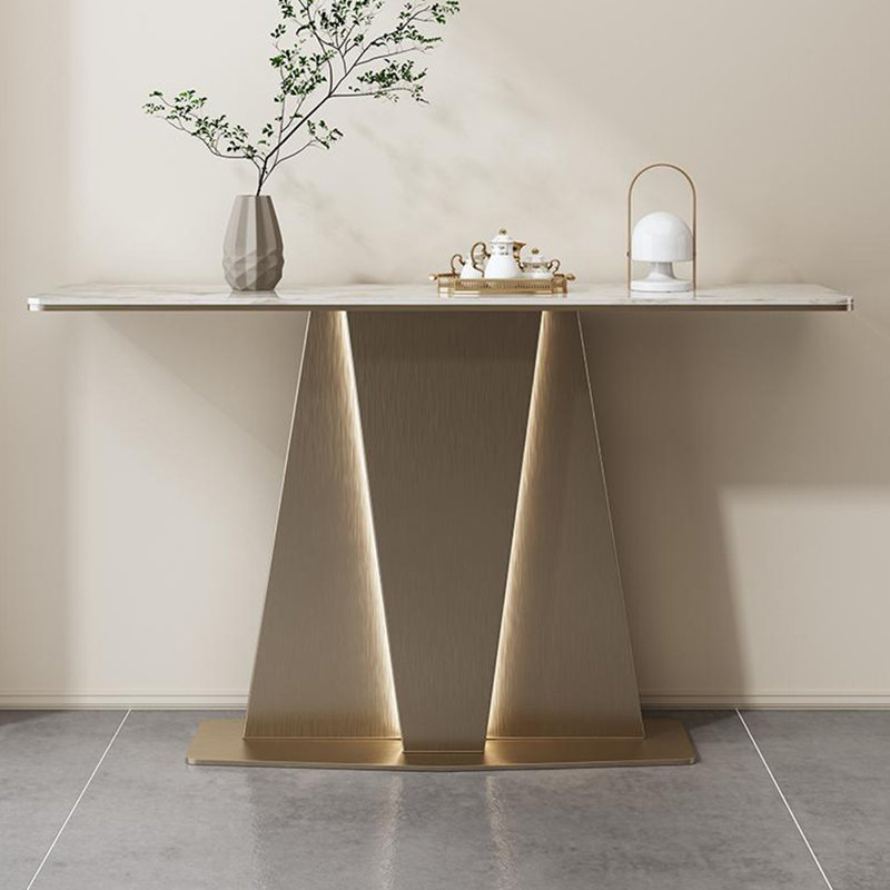 Modern simple sintered stone console table., Gold, 33.4" H x 70.8" W x 13.7" D