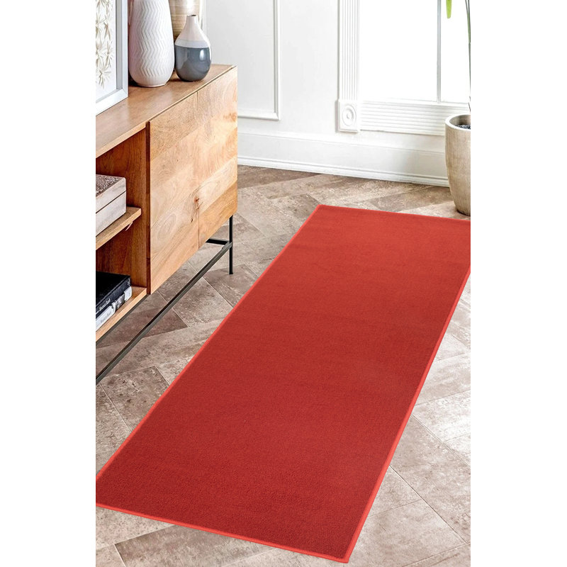 Custom Size Runner Rug Solid Red Low Pile Slip Resistant Runner Rugs by Feet, Runner 2'8" x 13'
