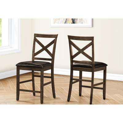 Counter Height Dining Chairs, Of 2, Dark Walnut Finish, Brown Leather Upholstery For Modern Kitchen 2 Height, With Appearance Relaxing Home