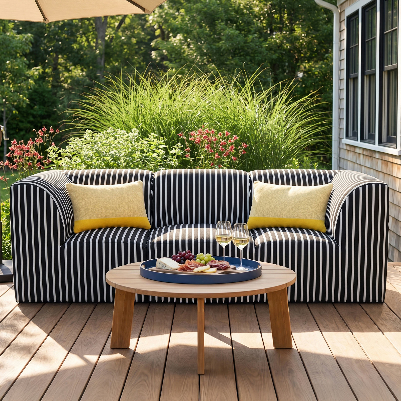 Eliana 96" Sunbrella® Patio Sofa, Shore Classic Black Stripe Sunbrella®