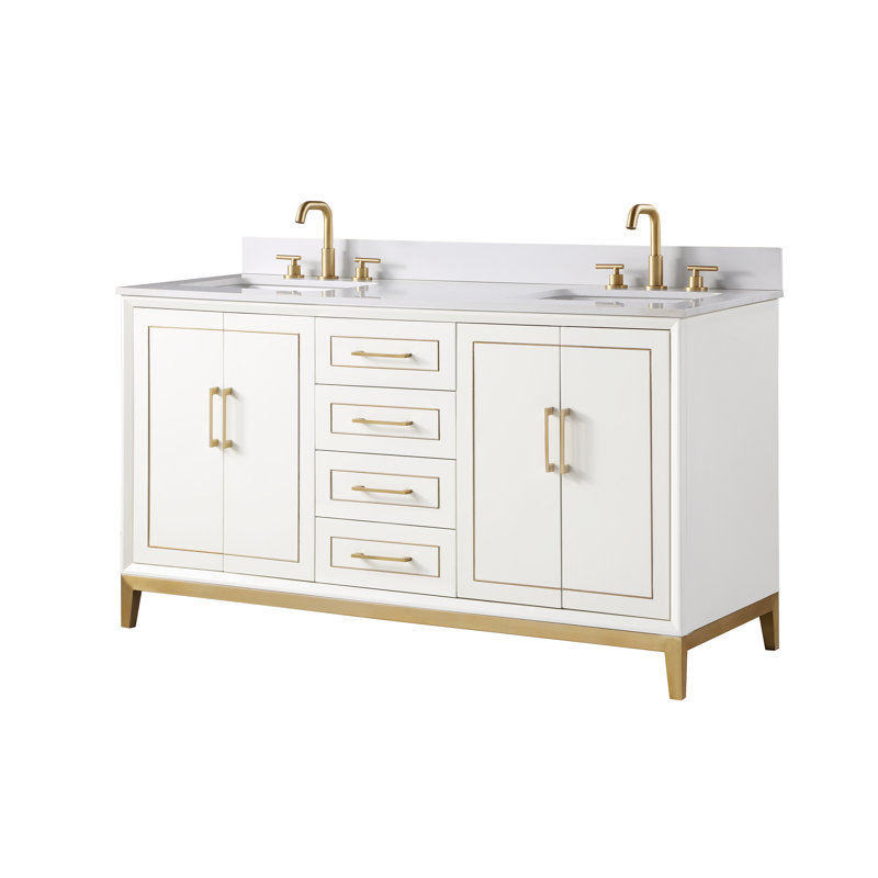 Gracie 60'' W Double Vanity, White Quartz, Satin White (Cream White)