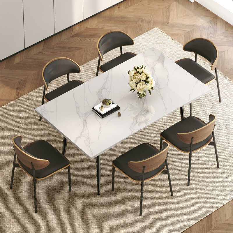 62.9" To 94.4" Sintered Stone Expandable Dining Table Set, Easy To Assemble, 9, Black