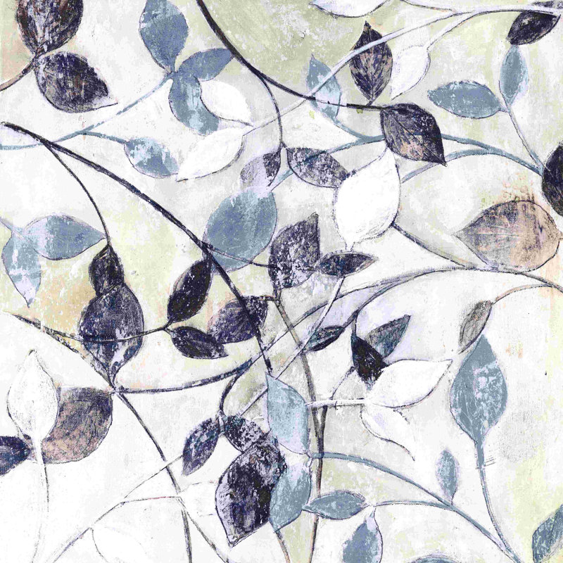 " Simple Leaves Gray " Painting Print, 36" H x 36" W
