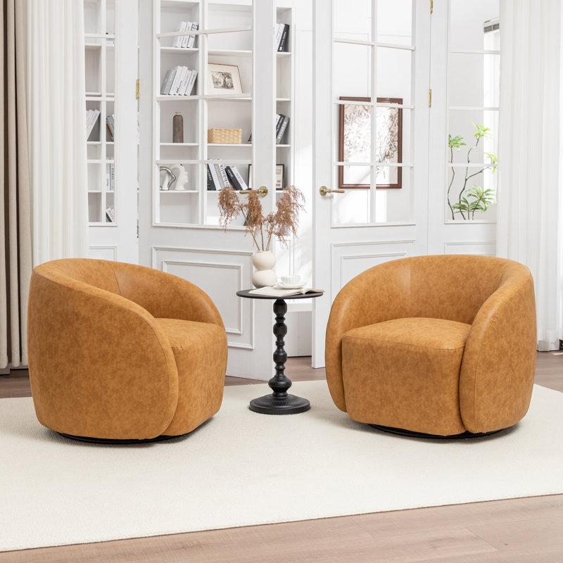 Katherline Hall Faux Leather Swivel Barrel Chair, Yellow