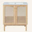 Meuble-lavabo de 30 pouces fabriqué à partir de matériaux naturels, avec des portes en rotin faites à la main et des mécanismes de fermeture en douceur