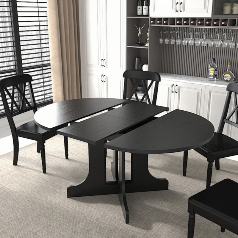 Table de salle à manger pour table de ferme extensible 59 po x 43 po avec tréteaux à feuilles amovibles et base noire