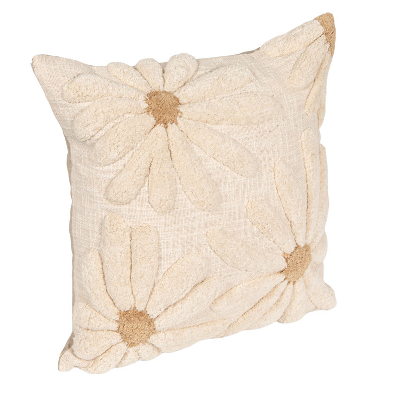 Cotton Slub Pillow With Tufted Flowers