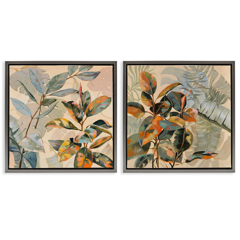 Ensemble de 2 cadres flottants Neutral Tropical Organics, design par Dusza, H 25 po x l 25 po, Cadre flottant gris lustré