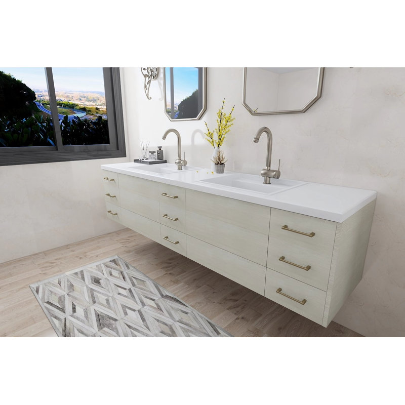 Meuble-lavabo double 87,5 po Richmond, prêt à installer, Défenses d'ivoire