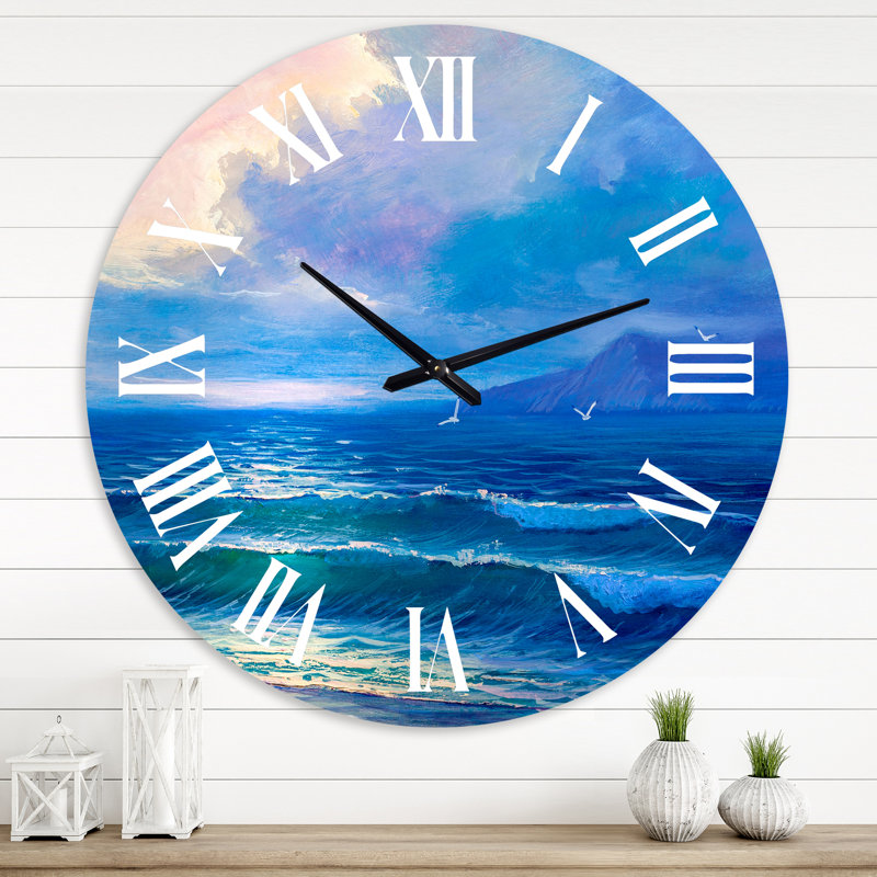 Morning Sunlight On The Sea Waves I - Horloge murale nautique et côtière, Grand