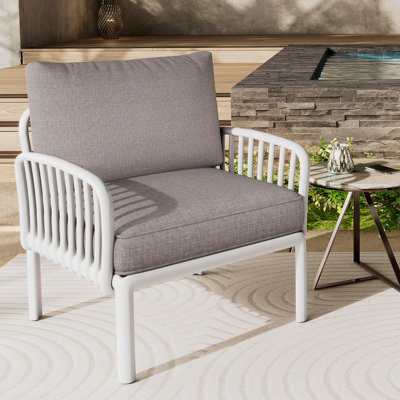 Fauteuil club d'extérieur, meubles de patio modernes, coussins épais et imperméables pour porche, balcon, blanc et gris clair