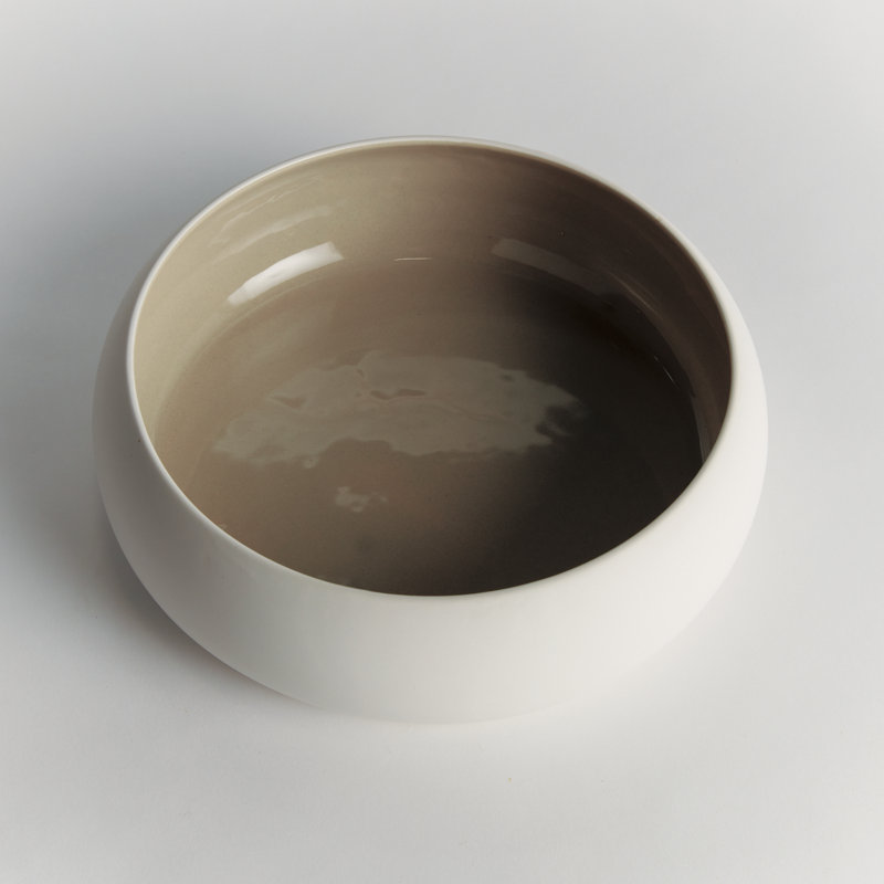 Bol décoratif bas en grès blanc / taupe Isaid Dune, Brun / taupe / blanc