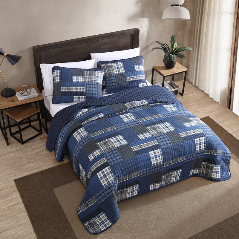 Eddie Bauer Eastmont Cotton Navy Reversible Quilt Set, Twin Quilt + 1 Standard Sham
