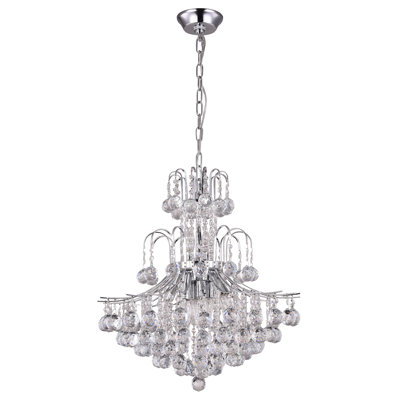 10-Light Chrome Chandelier With Clear Crystals