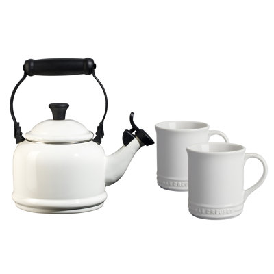 Le Creuset Enamel on Steel 1.25 Qt Demi Teakettle and Set of 2 - 14 oz. Stoneware Mugs