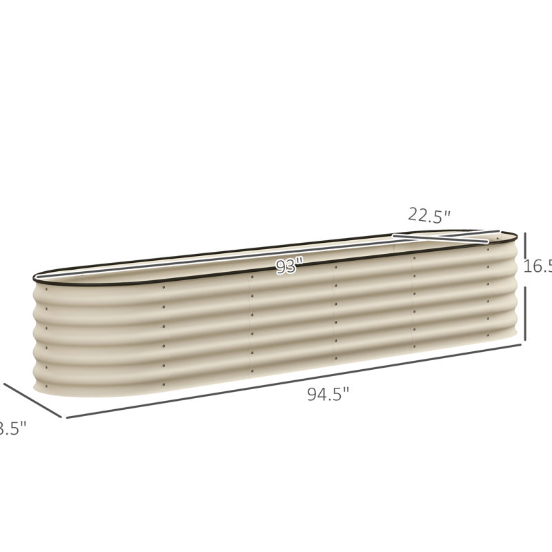 7.9' X 2' 1.4' Galvanized Raised Garden Bed, Outdoor Metal Planter Box With Edge, For Flower Cultivation, Cream Elevated Vegetable Bed - 93" L 22.5" W 16.5" H, Edging Flowers & Herbs,