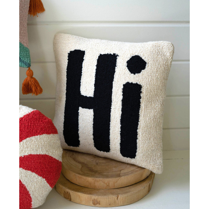 Hand-Hooked Square Hi Pillow with Removable Cover