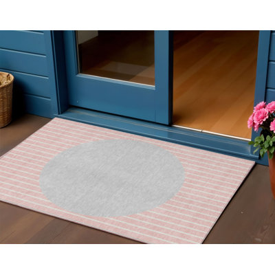 Tapis intérieur lavable rayé rose 3 pi x 5 pi