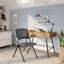 Chaise visiteur Despina empilable en tissu gris avec dossier en filet et cadre noir mat-104761018-104761023