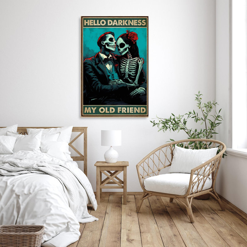 Couple squelette Hello Darkness - 1 pièce, reproduction d'art graphique sur toile tendue, H 36 po x l 24 po x P 1,25 po
