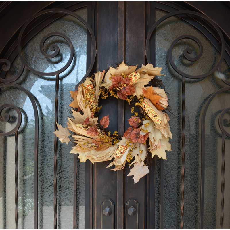 26 Inch Artificial Indian Corn Husk Wreath Fall Autumn Wreath Thanksgiving Harvest