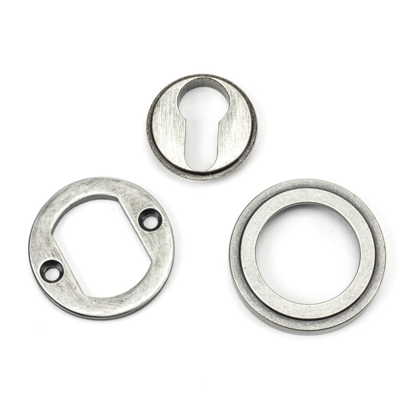 Concealed, Art Deco Escutcheon 3 Piece Door Accessory Set, Pewter Patina