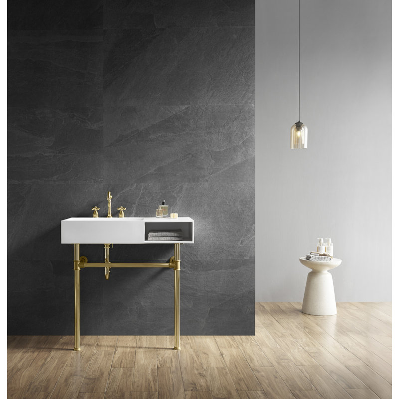Kingston Brass Aurelius 36-Inch Solid Surface Console Sink With Stainless Steel Legs (8-Inch, 3-Hole), Brushed Brass
