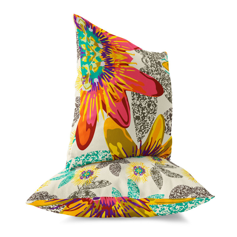 Coussin Spots Blossoms, Rouge / Jaune, H 18 po x l 18 po