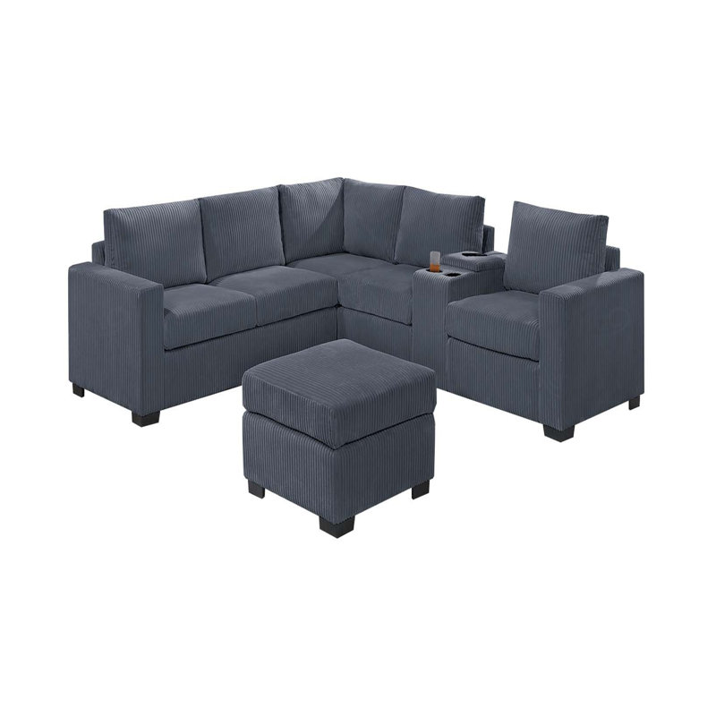 Ensemble de canapé-lit modulaire moderne et fonctionnel en velours côtelé avec canapé-lit et salon avec accoudoirs et repose-pieds 4 pièces