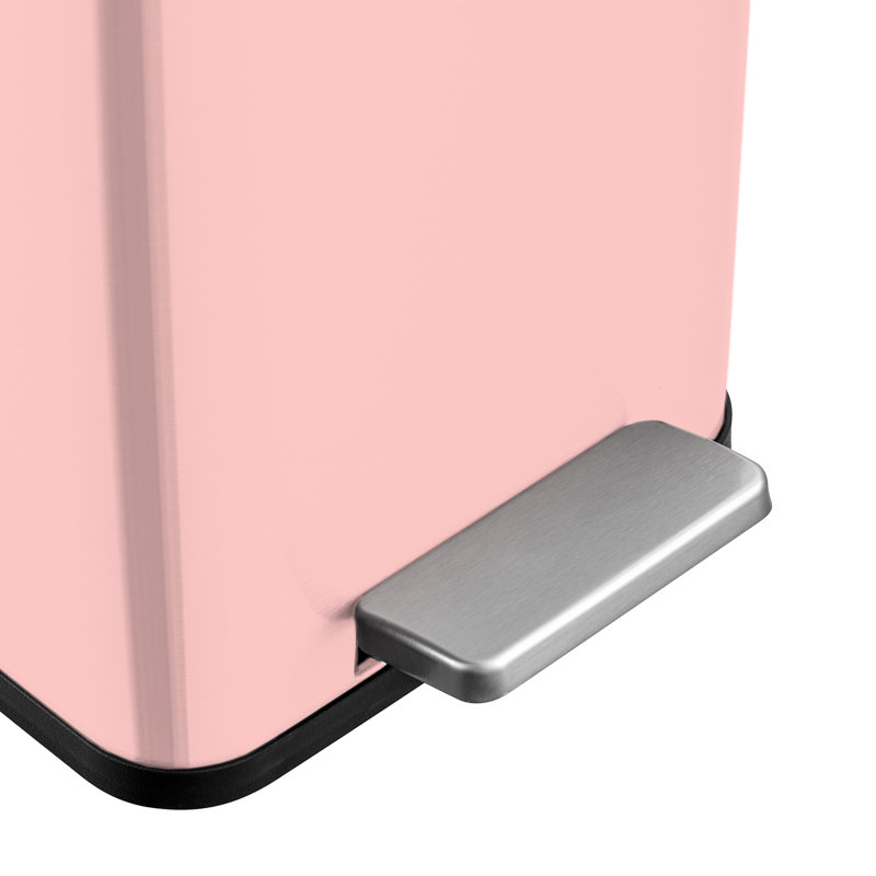 Blush Pink Stainless Steel Pedal Trash Can with Soft Close Lid