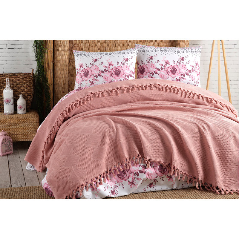 Ensemble de couvre-lit / couvre-lit 100% coton 3 pièces Umar, Rose