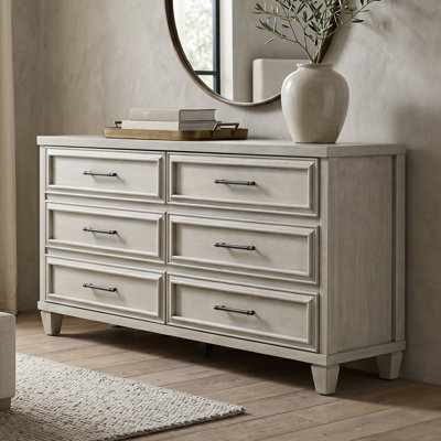 Commode traditionnelle Cashin en bois massif de 139,5 cm de large, à 6 tiroirs, pour chambre à coucher
