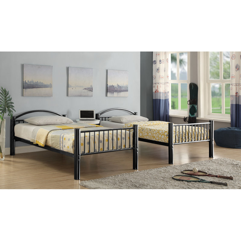 Pharr Contemporary Bunk Bed with Built-in Front Ladder, Twin over Full, Black