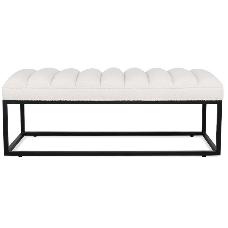 Lubbert Faux Leather Bench, Solid Wood, White