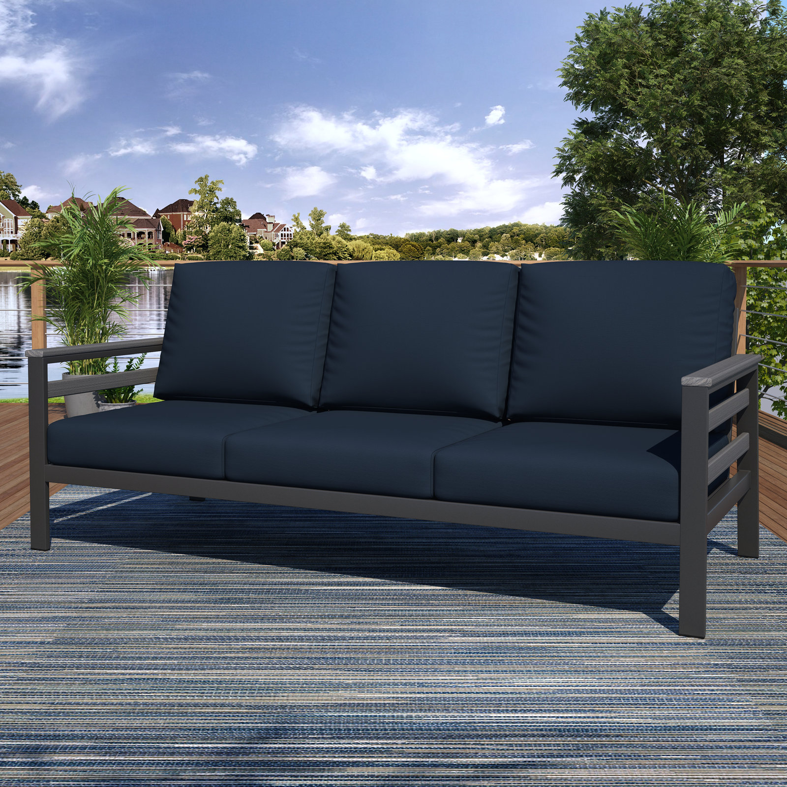 Townsend 80" Sunbrella® Patio Sofa, Coastal Grey, Canvas Navy Sunbrella® Canvas