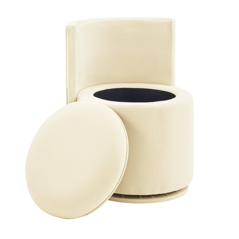 Fauteuil de meuble-lavabo pivotant moderne en velours avec dossier et rangement, Ivoire ivoire
