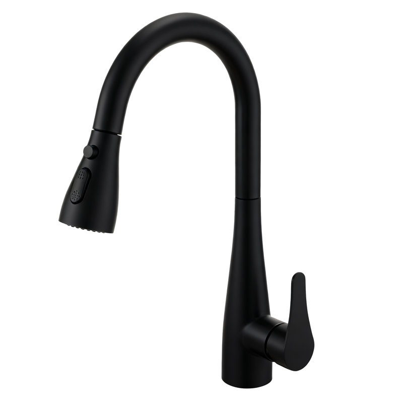Robinet de cuisine à poignée simple rétractable à arc haut Gina, sans plomb, noir mat, Matte Black