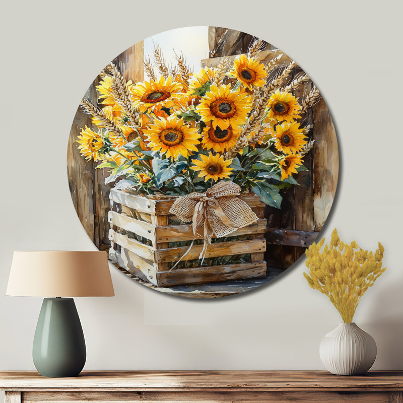 Décoration murale tournesol blé à la ferme - Tournesols en métal, H 16 po x l 16 po