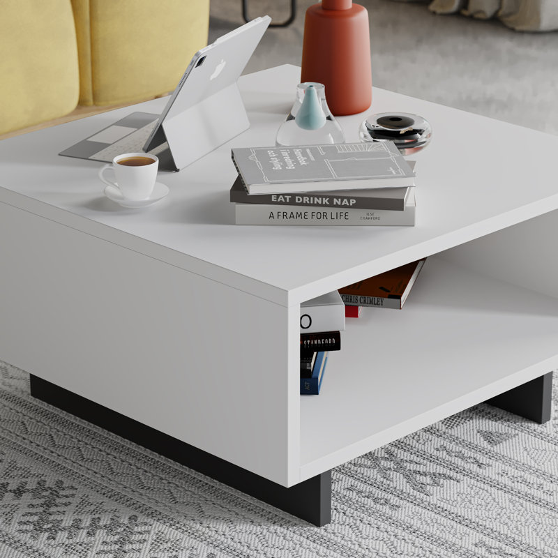 Table basse Anderson-Brown, blanche et anthracite, 23,6 po x 12,6 po x 23,6 po | 100% panneau de particules enduit de mélamine, épaisseur: 0,7 pouce | Design élégant avec tablette de 7,1 pouces de hauteur | Facile à assembler, parfait pour le salon et les espaces contemporains