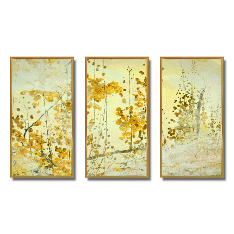 «Yellow Flower Grunge Art», ensemble d'art mural moderne sur toile encadrée, H 20 po x l 36 po x P 1 po, Or