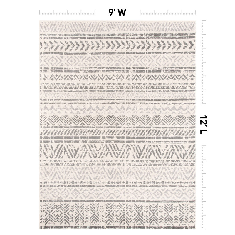 Humphrey Southwestern Light Gray/Dark Gray/Ivory Area Rug in Gray, Rectangle 9' x 12'