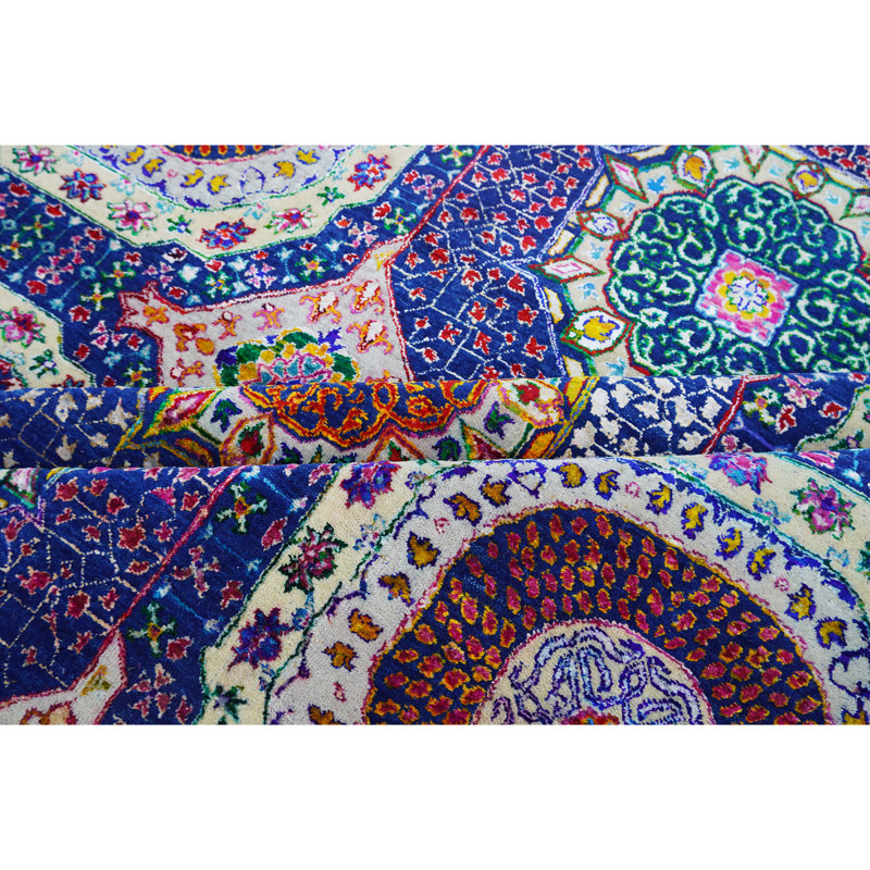 Hand Knotted Geometric Area Rug in Red/Purple/Pink/Navy, Rectangle 9' x 12'