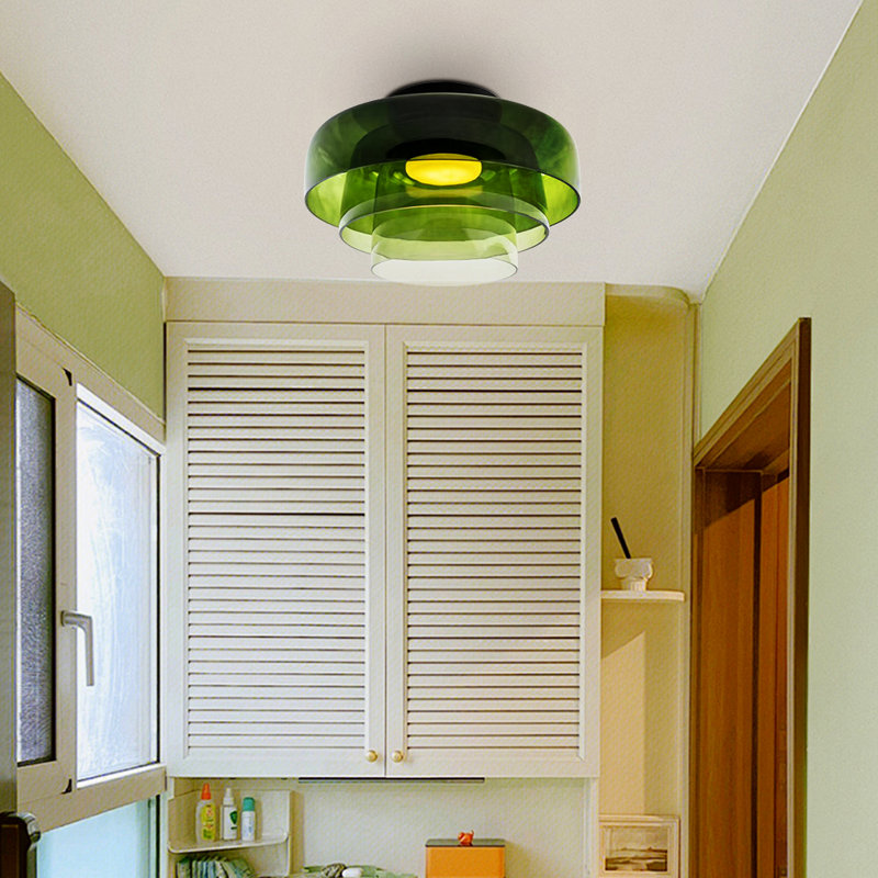 Abat-jour en verre Mid-Century, Vert, Couche triple