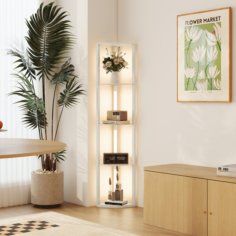 HOMCOM LED Floor Lamp with Shelves 4-Tier Standing Lamp Oak