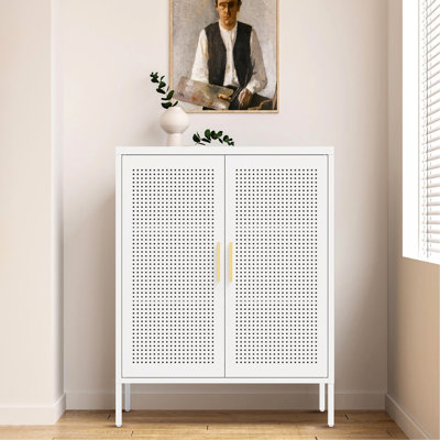 Metal Cabinet, White, 2 Adjustable Shelves, Cold - Rolled Steel Construction, Heavy Duty Frame, For Office Home Basement, 15.41 In Wide White Storage File Doors, High Grade Lock, Suitable Warehouse