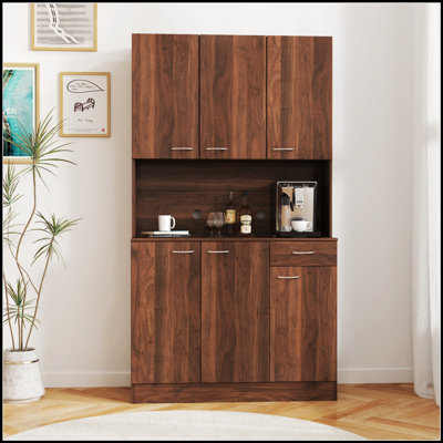 70,87 pouces de hauteur garde-robe et armoire de cuisine avec 6 portes, 1 tablette ouverte et 1 tiroir pour des solutions de rangement polyvalentes